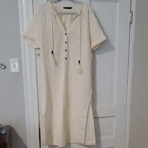 Zara Cream Midi Dress/Cover-up with Beaded Ties